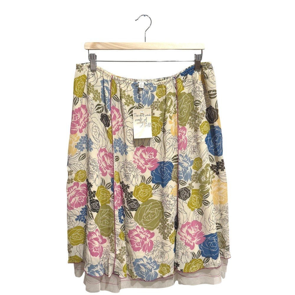 J. Jill Floral Midi Skirt in Cream with Pink, Blue, Olive, Yellow